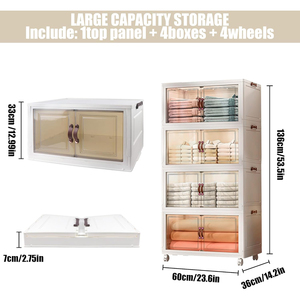 Wholesale White PP Plastic Injection Molded Rectangle Foldable <b>Drawers</b> <b>Storage</b> <b>Boxes</b> Cabinet Organizers with Wheels 35L Capacity - Product Image 3