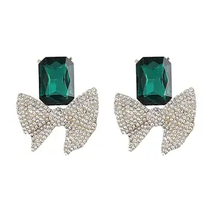 Big Crystal Square Butterfly Earrings Statement Luxury Bowknot Rhinestone Drop Earrings Studs For Bridal Wedding Jewelry