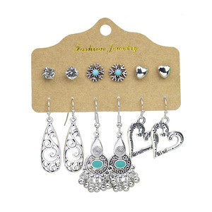 Fashion <b>Chandelier</b> Earrings Tibetan Silver Turquoise Women's Party Jewelry Bohemian Style <b>Feather</b> Design 2024 - Product Image 5
