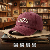 Casquette rétro style 'Dad Hat' avec logo personnalisé, broderie Barudan, effet 3D en relief de 3,0 mm, en coton sergé 12 oz lourd, délavé, effet vieilli, couronne déchirée et casquette détruite