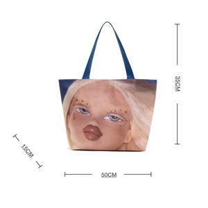 Sacs fourre-tout en toile recyclée personnalisés, sacs à main pour femmes, sac de plage portable avec logo brodé - Product Image 4