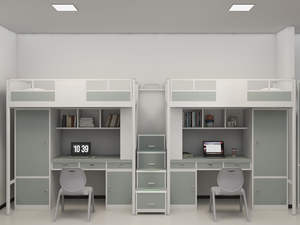 Lit superposé en bois et acier pour dortoir étudiant, gain de place, avec bureau et armoire, mobilier scolaire, lit mezzanine - Product Image 3