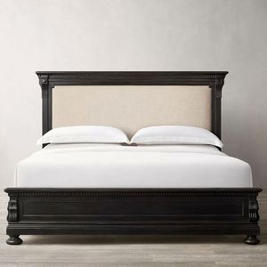 Cama Doble de Madera Maciza de 1.8m, Estilo Rústico Americano Retro, para Recámara Principal, con Cabecera Alta, Modelo Villa, Personalizable - Product Image 4