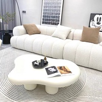 Ensemble Table Basse Moderne Créatif en Fibre de Verre Blanc Crème Ondulé, Design Table Centrale en Bois pour Salon, Mobilier de Maison et Villa