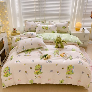 Ensemble de literie de quatre pièces de style simple Ins motif d'impression réactif Double face Polyester plante dessin animé housse de <span class=keywords><strong>couette</strong></span> quatre oreillers - Product Image 3
