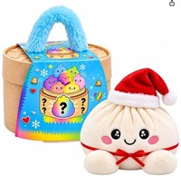 Nouveau Jouet Anti-Stress en Peluche Squishy en Forme de Boulette de Noël de Dessin Animé, Mignonne Boulette en Peluche avec Cuiseur Vapeur à Presser