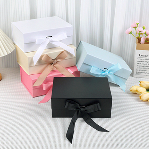 One Piece <b>Folder</b> Magnetic Paper <b>Box</b> Rigid Gift <b>Box</b> Rectangle Ivory Board Satin Ribbon Pink Blue White High-End Craft Packaging - Product Image 1