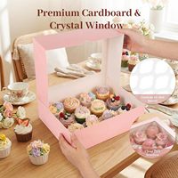 Lot de 12 boîtes à cupcakes roses à ouverture automatique avec fenêtre, idéales pour les anniversaires et les fêtes