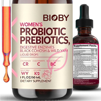 Bioby OEM Marque Privée Gouttes Liquides Probiotiques Prébiotiques pour Femmes 30ml Enzymes Digestives Cohosh Noir Igname Sauvage Santé Intestinale