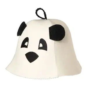 厂家定制Logo颜色白色动物有机羊毛Logo毛毡桑拿帽