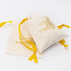 Bolsas bordadas de algodón ecológicas de lona reciclada de tamaño personalizado, bolsa de algodón con cordón y logotipo