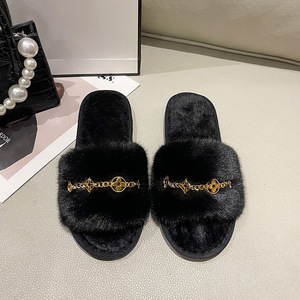 Pantofole da donna in velluto soffice e soffice di nuovo Design <span class=keywords><strong>con</strong></span> decorazione a catena in metallo pantofole di cotone aperte invernali - Product Image 5