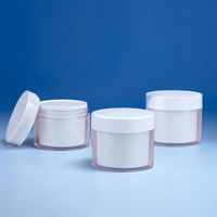 Pot en plastique PET à double paroi de 200 ml avec couvercle à vis, étiquette en papier et logo personnalisé pour les soins cosmétiques de la peau, vente en gros