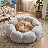 Lit pour animaux de compagnie en peluche douce, rond, fleur, lit pour chat mignon, matelas pour animaux de compagnie, nid de sommeil pour chiot, grotte