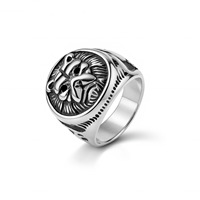Bague en acier inoxydable doré style punk tête de lion pour homme, bijou de mariage viking