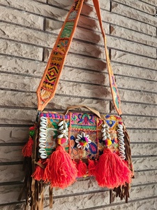 Orange Colour Bohemian Style Ethnic Banjara Cotton Clutch Bag with Button Closure-Lightweight Foldable for Women Daily Use - Product Image 4