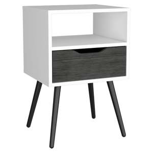 Nightstand 25 H Smokey Oak White One Drawer <b>Open</b> Shelf <b>Storage</b> <b>Unit</b> Bedroom Furniture - Product Image 1