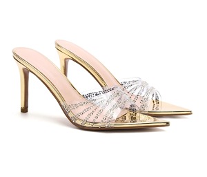 Women's Silver Rhinestone Transparent PVC Pointed Toe Stiletto Heeled Mule <b>Sandals</b> on Quality Ladies Sexy Pumps - Product Image 4