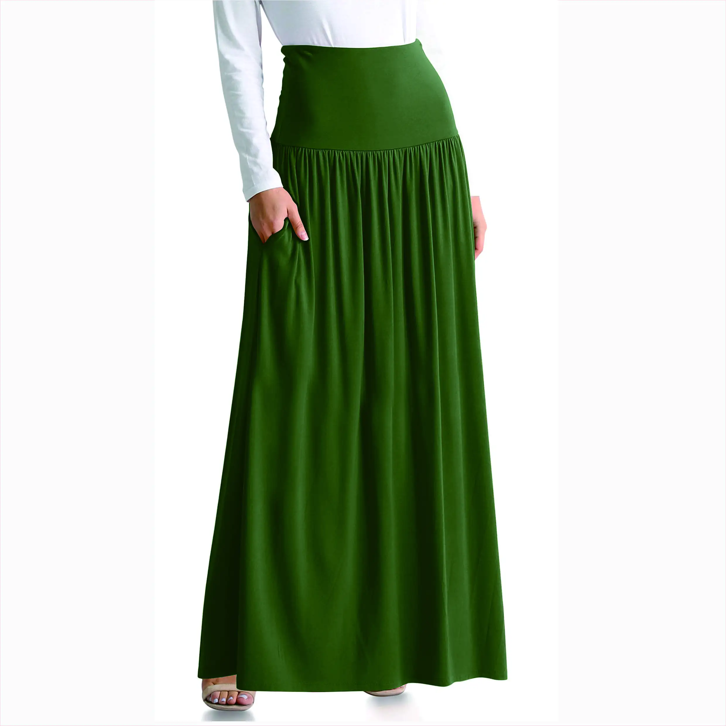 Falda de talla grande a la moda, 100% algodón, Color sólido, cintura alta, con bolsillos