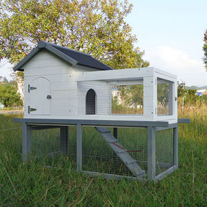 Grand clapier à lapins à motif solide à 2 niveaux Course et maison en bois pour lapins - Product Image 3