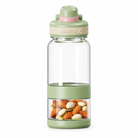 Bouteille d'eau Tritan de 21 oz avec compartiment à collation et impression personnalisée, bouteille portable avec poignée pour les voyages et le camping