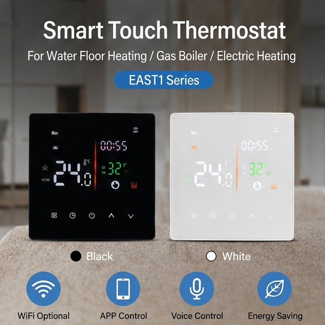 Wall Mounted Touch Screen OLED Smart Thermostat with WiFi Voice App Control Manual Heating and Cooling NTC Sensor