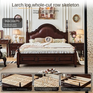 American Solid Wood Bed <b>Cherry</b> Wood <b>Top</b> Layer Cowhide Soft Leather 1.8m Box Bed Diroborg Furniture <b>Cherry</b> Wood Full Bed - Product Image 3