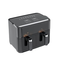 Friteuse à air numérique à double panier avec écran LCD, design carré sans huile, style moderne, pour usage domestique et hôtelier, fonction grill