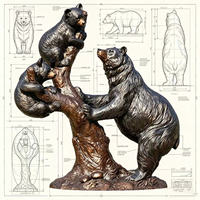 Sculpture de famille d'ours en bronze de style antique sur un souche d'arbre, moulage de haute qualité, ornement de jardin