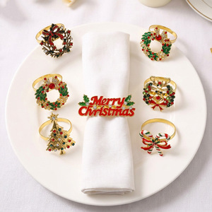 Juego de 6 Anillos para Servilletas con Diseño de Reno Navideño Dorado, Porta Servilletas Metálicos con Diseño de Copo de Nieve y Árbol de Navidad, Decoración para Mesa de Comedor en Fiestas y Bodas - Product Image 1