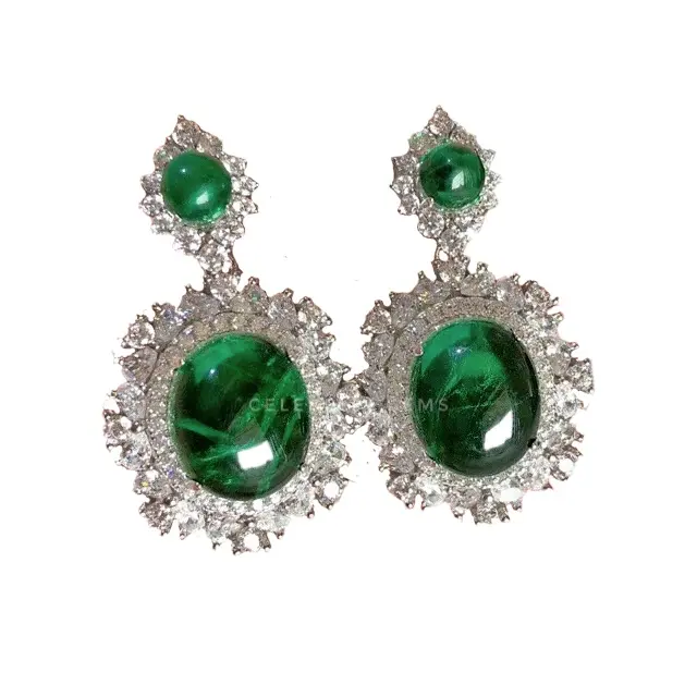 Hermoso diseño de Plata de Ley 925 joyería fina verde esmeralda pendiente