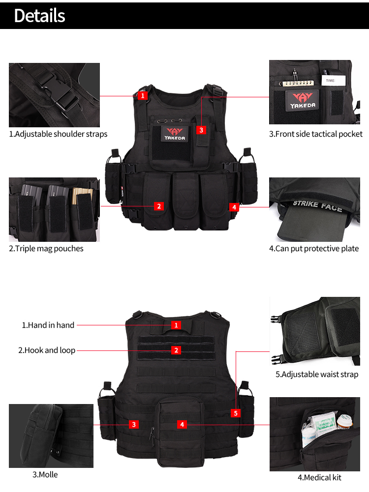 Gilet Tactique Camouflage YAKEDA - Portable Plaques Ajustable Pour Armée Et Police