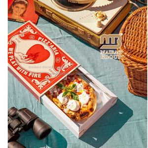 Cấp thực phẩm đóng gói hộp biểu tượng tùy chỉnh 25cm Hàn Quốc bánh pizza ngăn kéo hộp các tông màu trắng Takeaway bao bì giấy bánh pizza nhà hàng hộp - Product Image 1