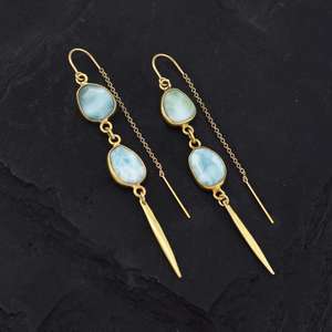 92.5เงินสเตอร์ลิงกับทองโปแลนด์ธรรมชาติท้องฟ้าสีฟ้า Larimar แฟนซีรูปร่างพลอยแฟชั่นหรูหราต่างหู - Product Image 5