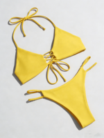 Bikini deux pièces sur mesure à coupe haute pour femme, taille XL/Plus, vêtements de plage, maillot de bain brillant, style micro, string taille haute