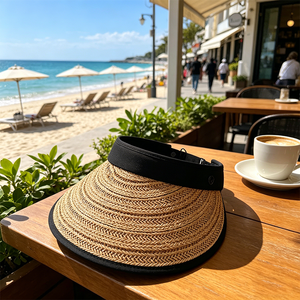 Sombrero tejido con visera para mujer, ala ancha, protección solar para verano, transpirable, color sólido, para adultos, femenino, no plegable - Product Image 5