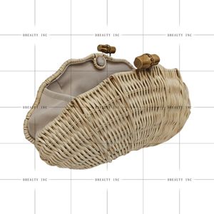 กระเป๋าคลัทช์หวายรูปเปลือกหอยถักมือสำหรับผู้หญิง กระเป๋าคลัทช์สไตล์โบฮีเมียน กระเป๋าถือสำหรับเดินทางไปเที่ยวทะเลช่วงฤดูร้อน - Product Image 3