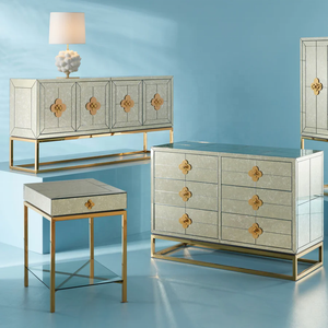 Jonathan Adler Antique <strong>Mirrored</strong> Bedside Table with Drawer Gold Metal Base Glass Layer <strong>Nightstands</strong> Modern Bedroom Side Cabinets - Product Image 6