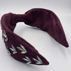 ربطات رأس مارون مطرزة بالخرز من حجر الراين للنساء والفتيات عقال مخملي أحمر قماش عمامة - Product Image 4