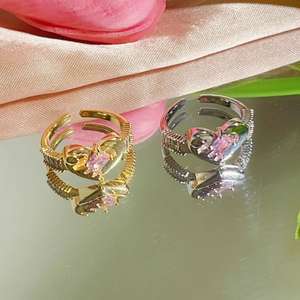 แหวนเซอร์คอนรูปหัวใจสำหรับผู้หญิงแหวนชุบทองแท้หรูหราน้ำหนักเบาเครื่องประดับมือแบบคลาสสิกสำหรับผู้หญิง - Product Image 1