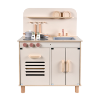 Cuisine de jeu en bois standard UE/US avec évier, cuisinière et rangement – Jouet éducatif de simulation de cuisine pour enfants