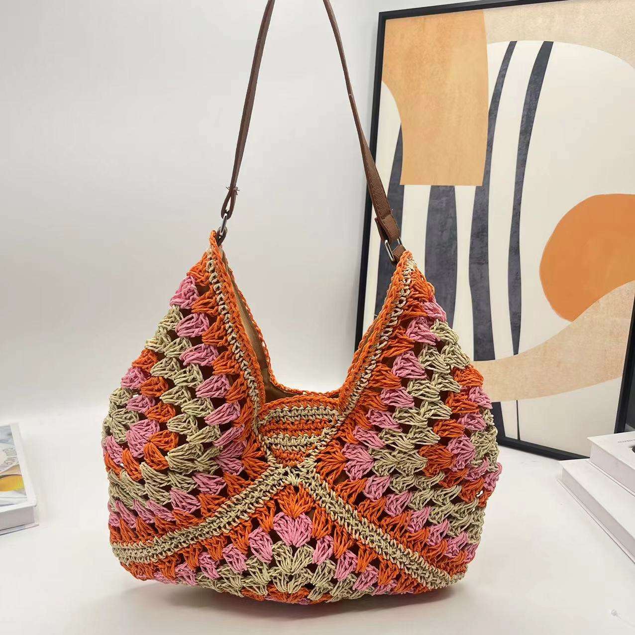 Jywmsc Sacs De Plage D'été Pour Femmes Joli Sac Fourre-tout En Crochet Perlé Sac à Main Bohème En Maille Tissée à Bandoulière Pour Les Vacances