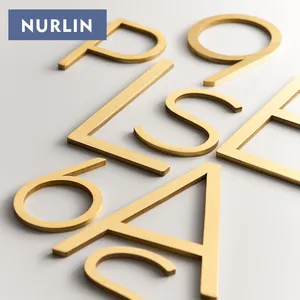 Nurlin实心黄铜4-12英寸大数字字母门屋公共标志可定制浮动签名户外数字哑光金
