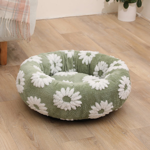 Indoor Cute Modern <b>Donut</b> Small Dog <b>Bed</b> Blue Calming Faux Fur Jacquard Shaggy Plush Anti Slip Bottom Removable Washable - Product Image 4