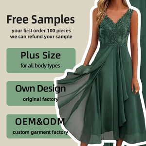 Abito <span class=keywords><strong>da</strong></span> <span class=keywords><strong>sera</strong></span> formale <span class=keywords><strong>da</strong></span> donna in chiffon verde scuro con scollo a V, senza maniche, linea ad A, ricamo floreale, <span class=keywords><strong>taglie</strong></span> <span class=keywords><strong>forti</strong></span>, personalizzato OEM - Product Image 1