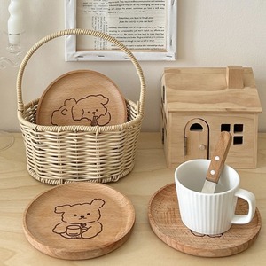 Beech Wood Coaster Round Cartoon Design Food Grade Tableware For Coffee Tea Drinks <b>Decorative</b> <b>Plate</b> Gift 2024 - Product Image 4