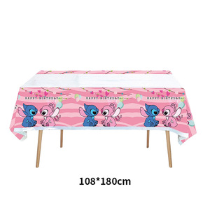 Vaisselle, nappe, bannière <span class=keywords><strong>et</strong></span> ballons à thème <span class=keywords><strong>Stitch</strong></span> rose pour la décoration de fête d'anniversaire - Product Image 6