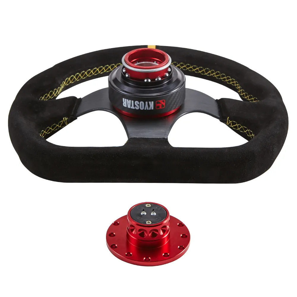 KYOSTAR Custom Universal Racing Dry Real Carbon Fiber Car Steering Wheels Quick Release Control Hub Adapter Red Boss kit