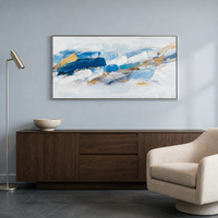 Ensemble d'art mural abstrait moderne bleu, blanc et or sur toile pour la décoration du salon