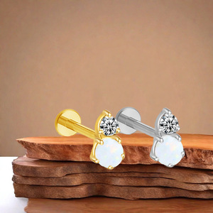 Boucles d'oreilles en alliage de titane G23, opale, forme papillon, serti à griffes, pour oreille, lèvre, cartilage, bijoux à porter au quotidien - Product Image 2